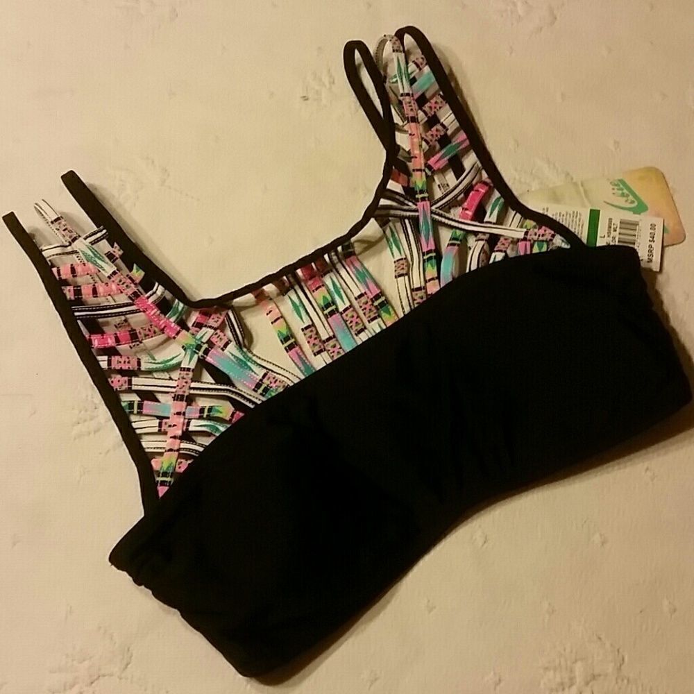 HOBIE Tribal Cut Out Bikini Top Swim Top Bathingsuit Top Swimsuit top New - Picture 3 of 7